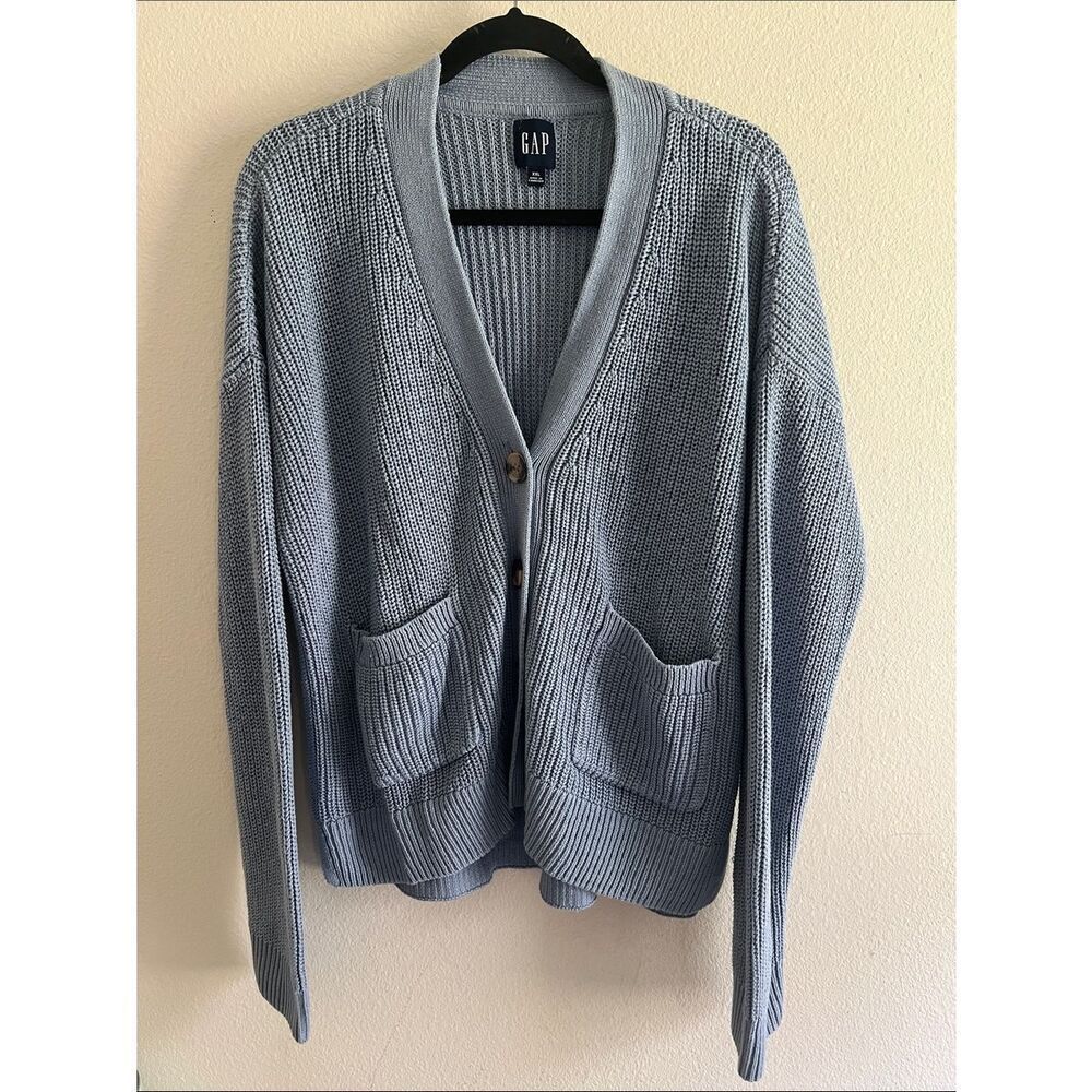 GAP Womens XXL Blue Chunky Knit Cardigan Sweater Oversized Button Front Pockets